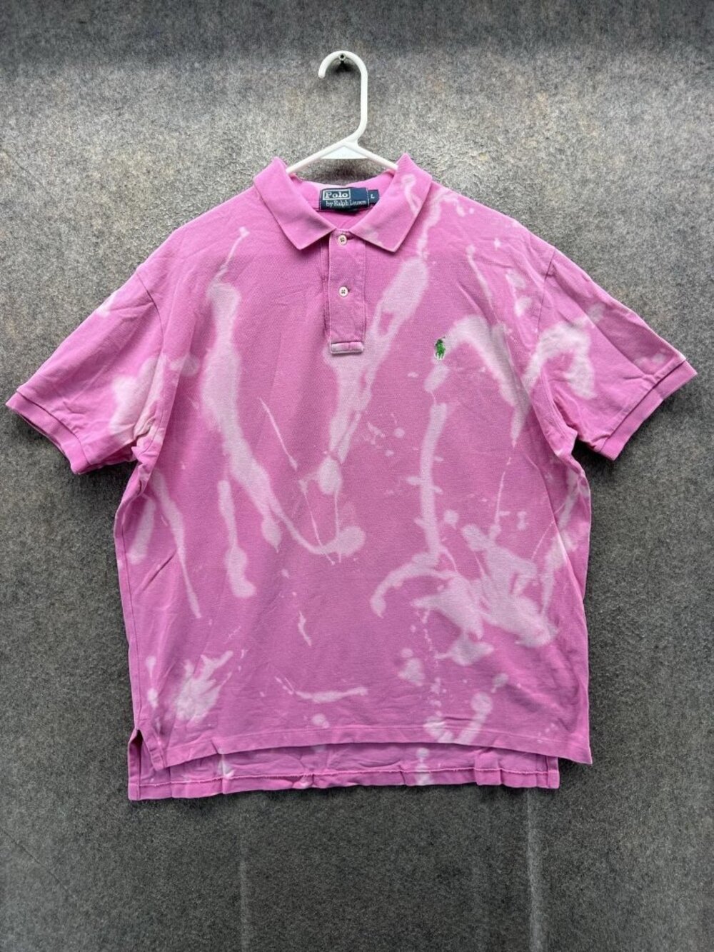 Polo Ralph Lauren Polo Shirt Men Large Pink Bleach Dye Pony Casual Preppy